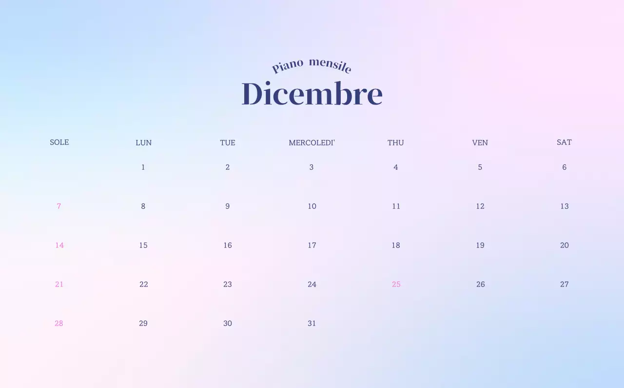 Calendario minimalista a gradi