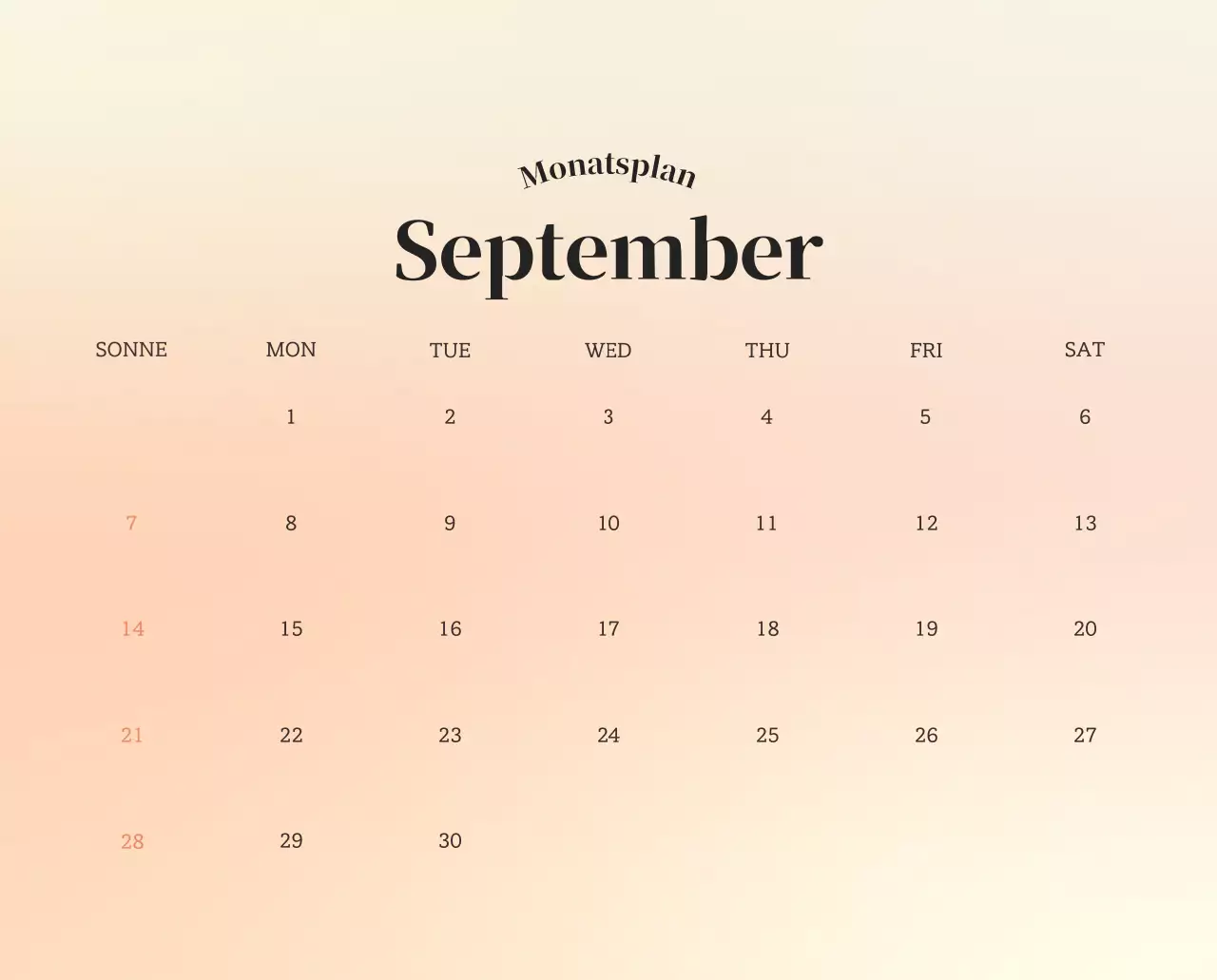 Minimalistischer Kalender mit Farbverlauf