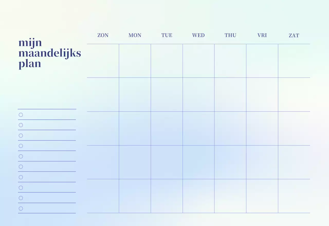 Minimalistische kalender met kleurverloop