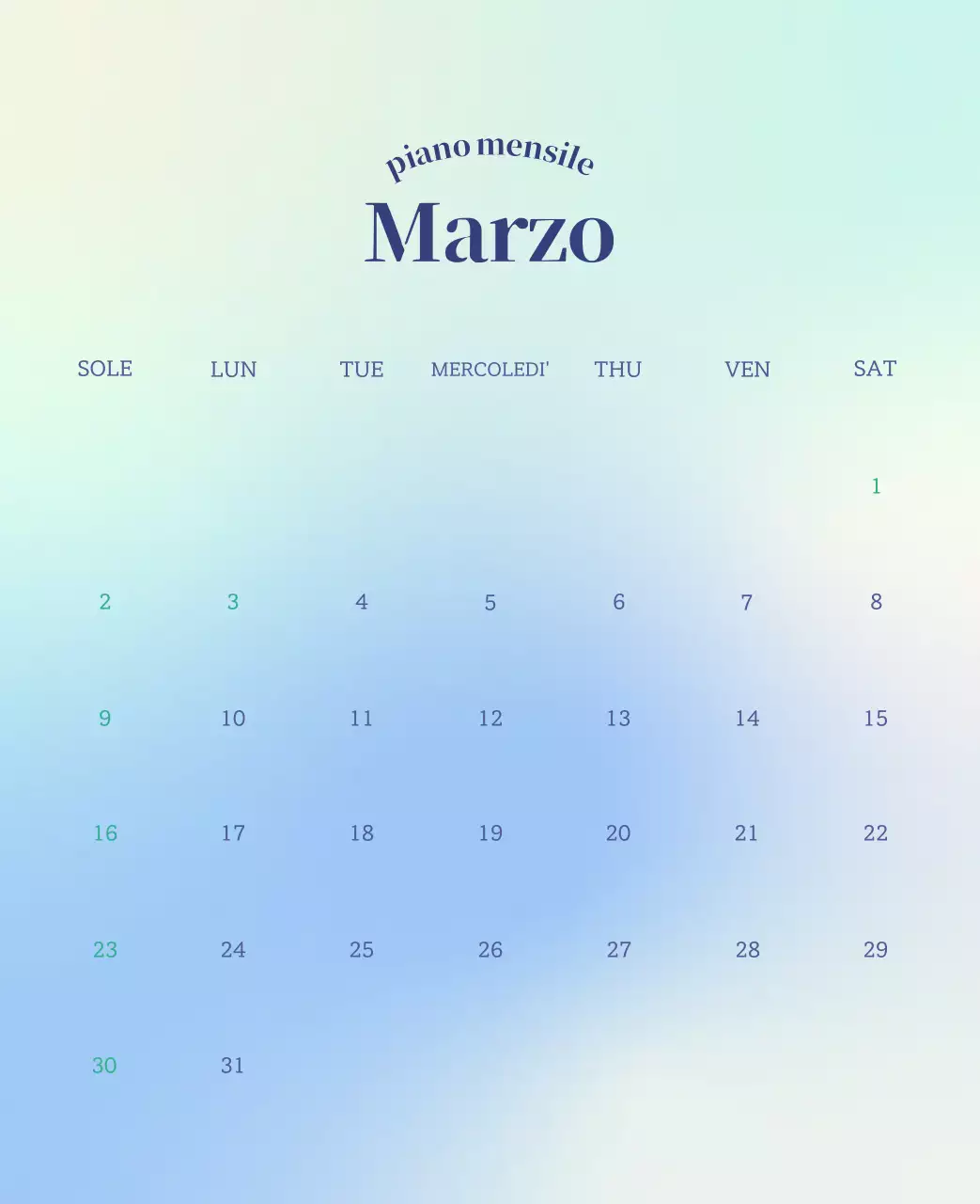 Calendario minimalista a gradi