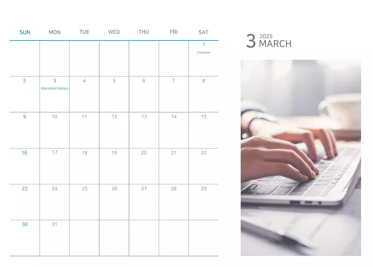 Kalender Biru Minimalis Promosi Perusahaan