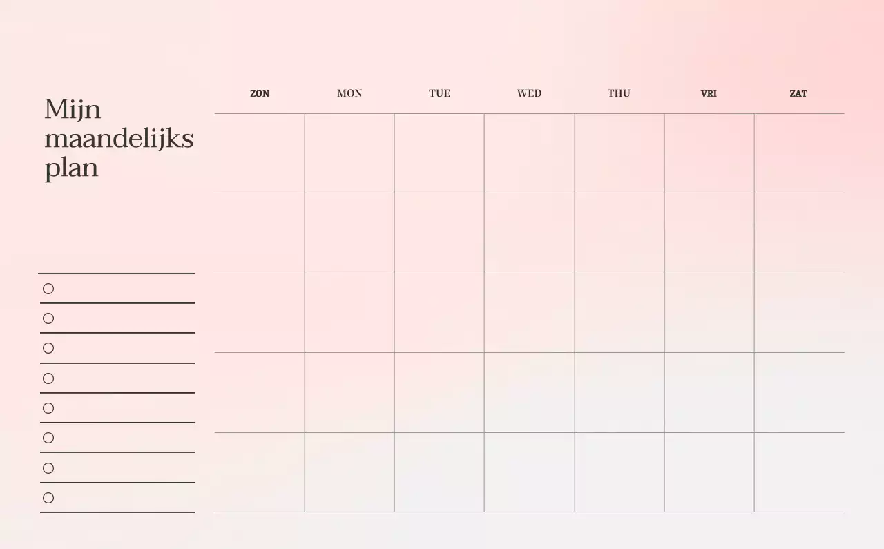 Minimalistische kalender met kleurverloop