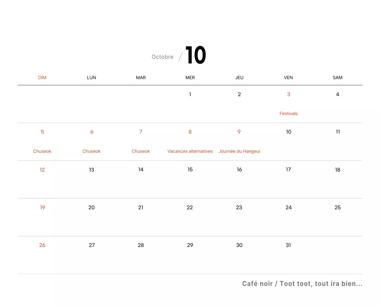 Calendrier de bureau photo simple pour les cafés dans les tons blancs
