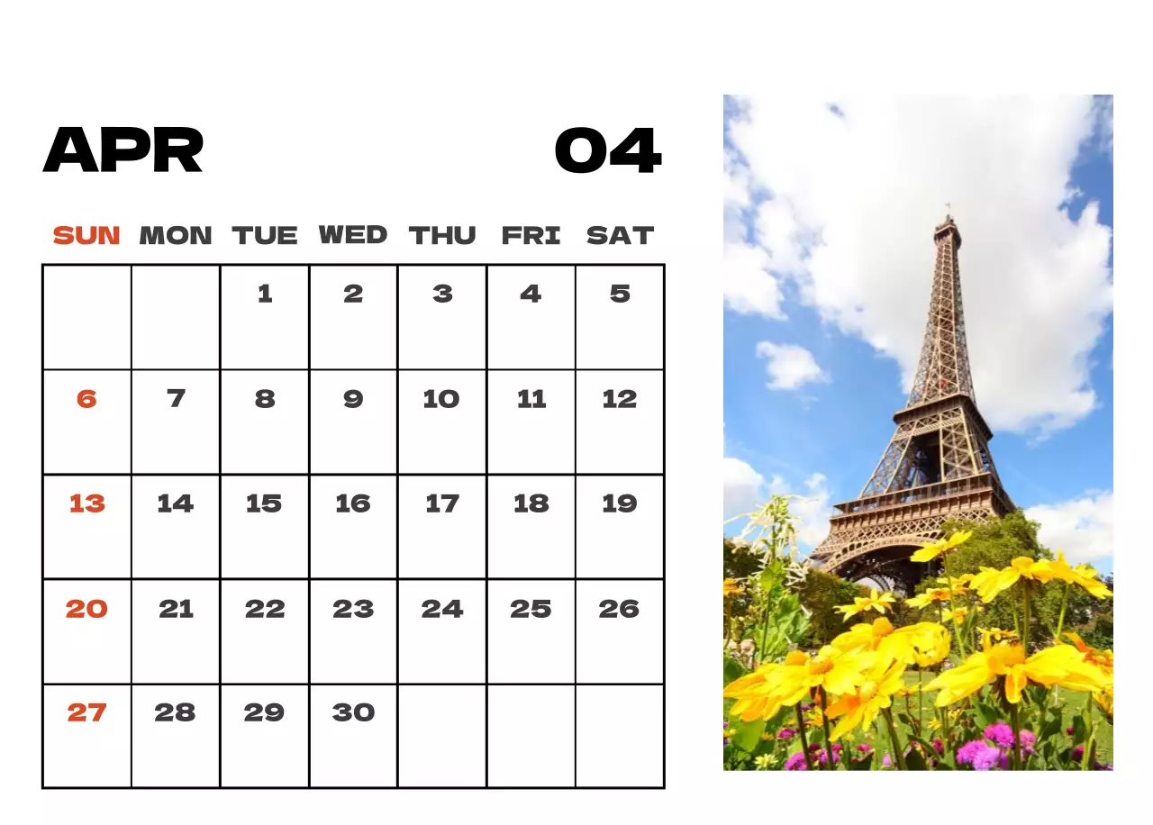 Sky photo clean calendar