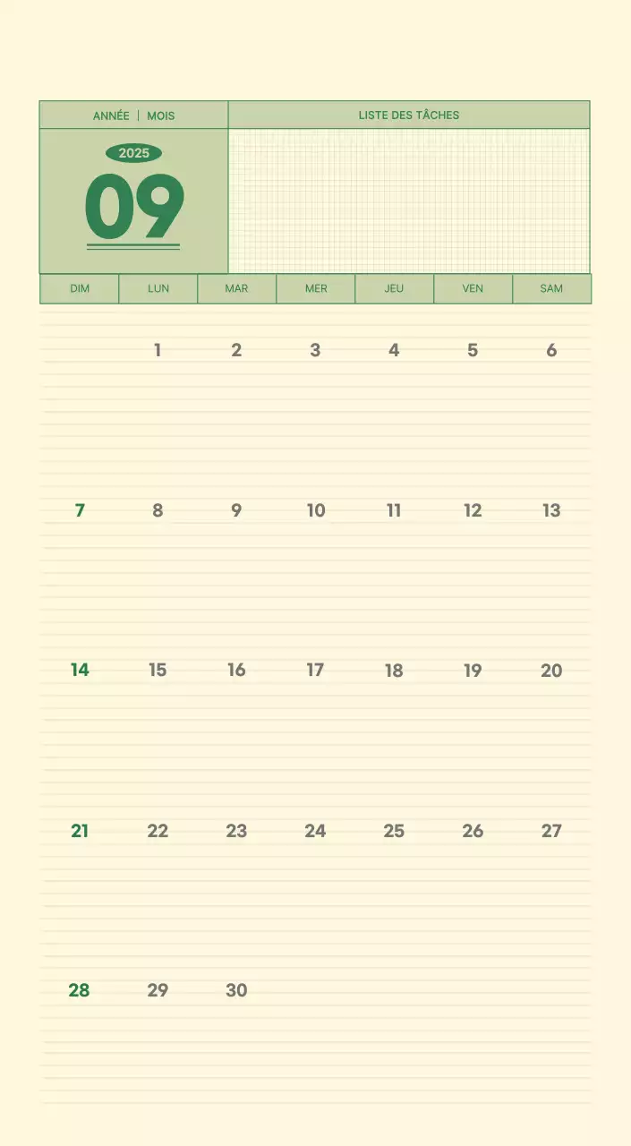 Calendrier mural SAT D-Day concept notepad en vert et jaune clair
