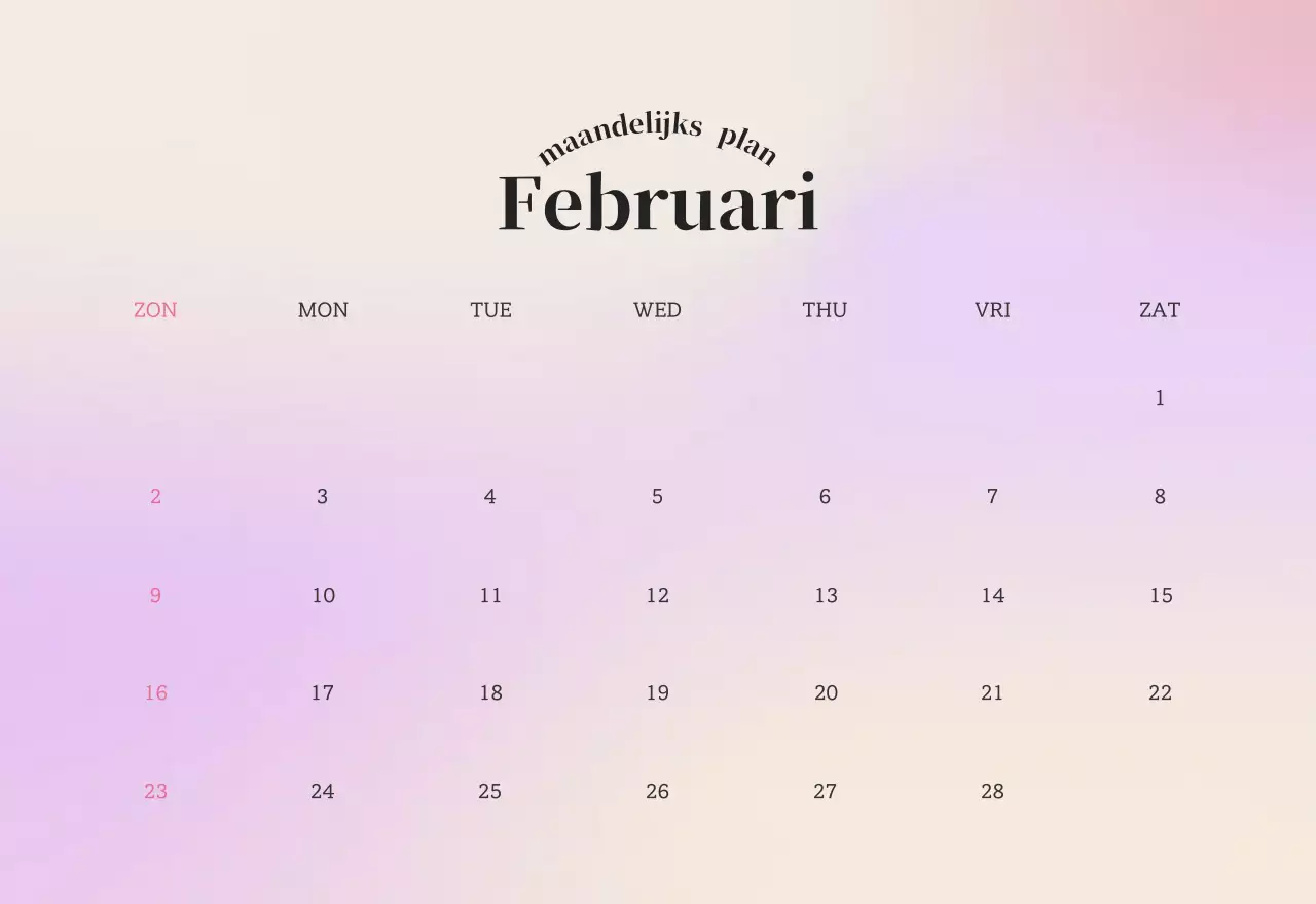 Minimalistische kalender met kleurverloop