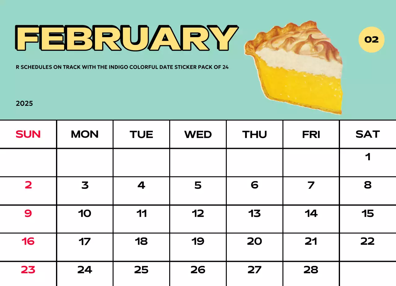 Kalender penuh warna dengan berbagai ilustrasi retro