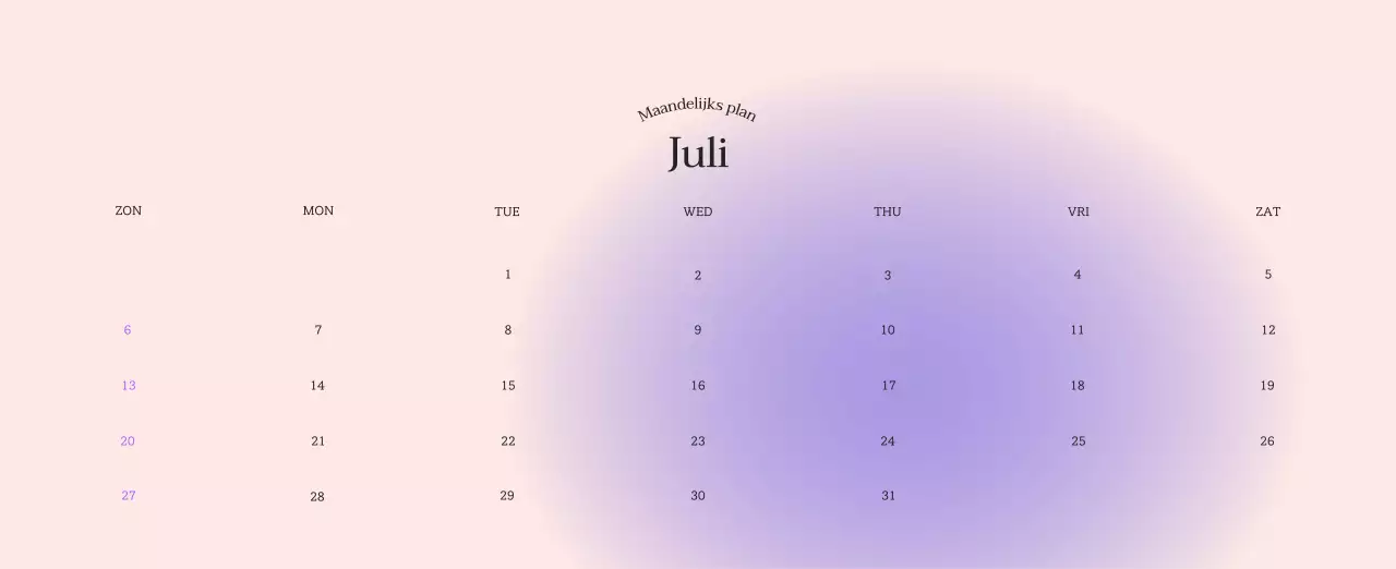 Minimalistische kalender met kleurverloop