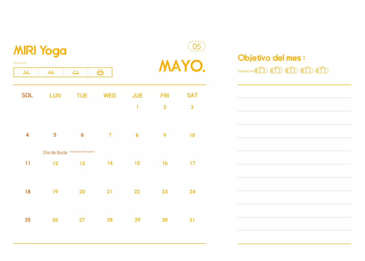 Calendario promocional de yoga minimalista naranja
