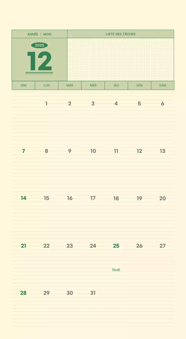 Calendrier mural SAT D-Day concept notepad en vert et jaune clair