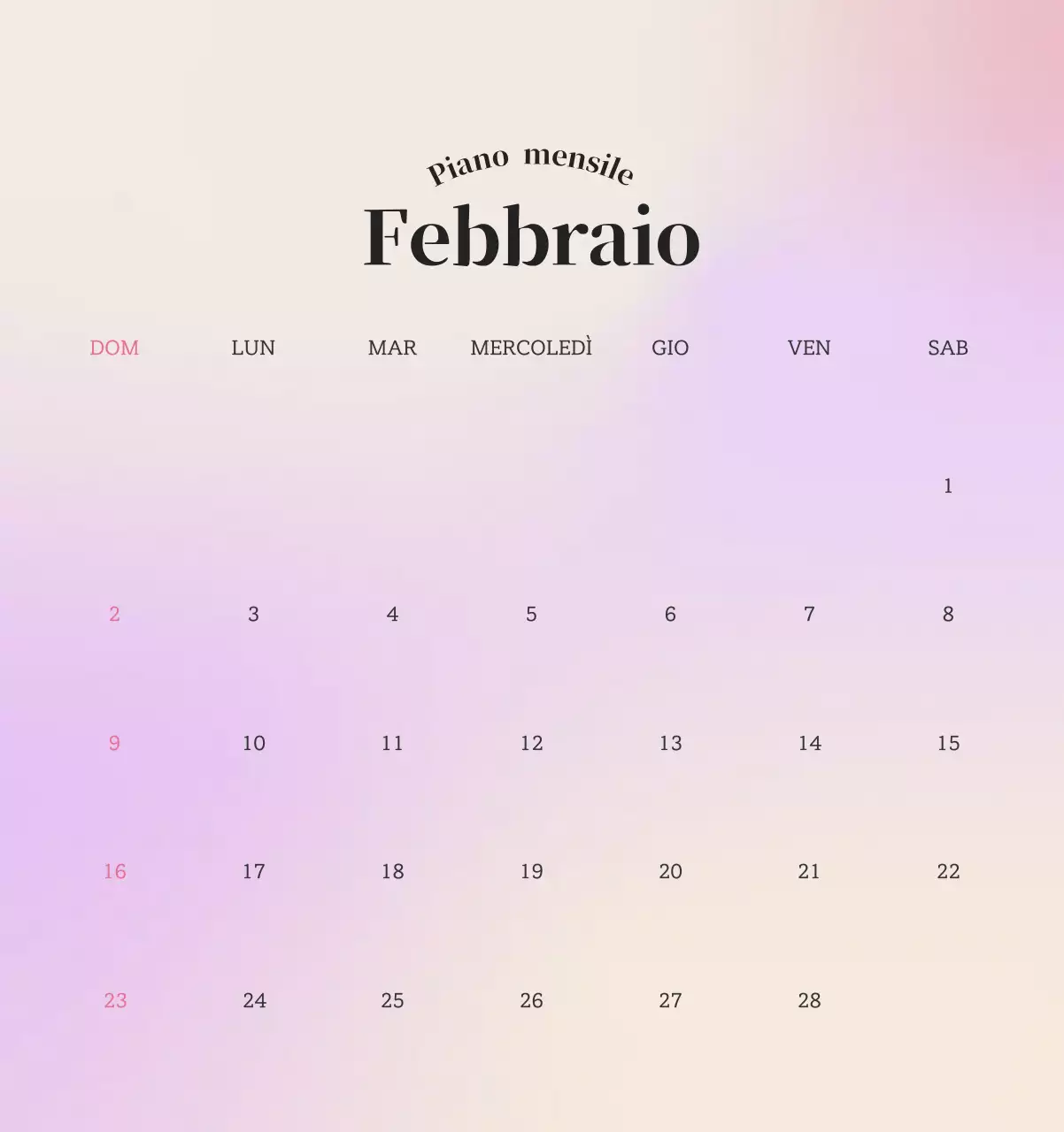 Calendario minimalista a gradi