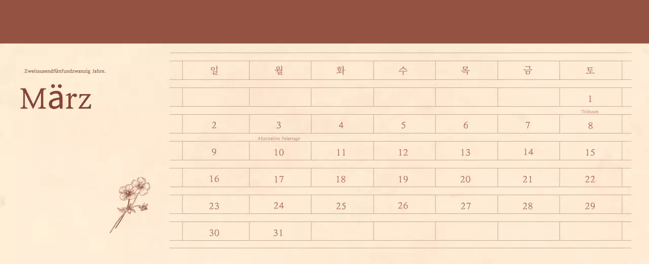 Ein sentimentaler Blumenkalender in hellbraunem und braunem Wollpapierkonzept