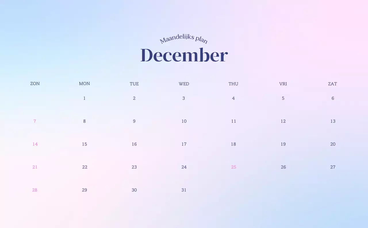 Minimalistische kalender met kleurverloop