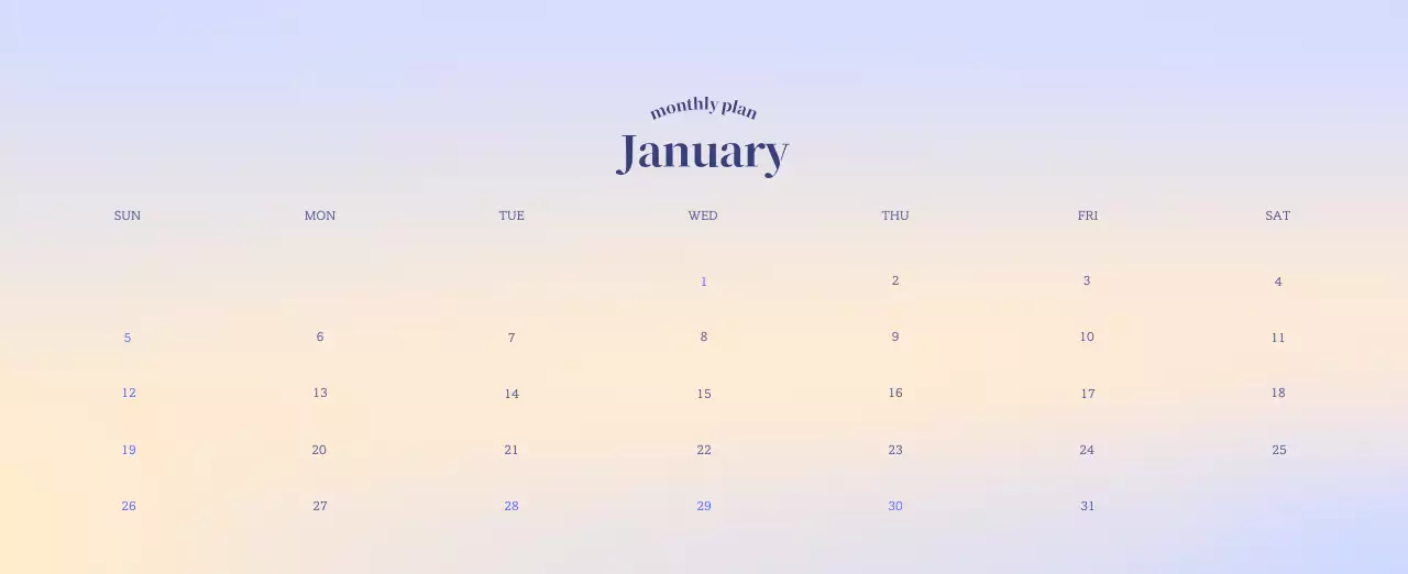 Gradient Minimalist Calendar