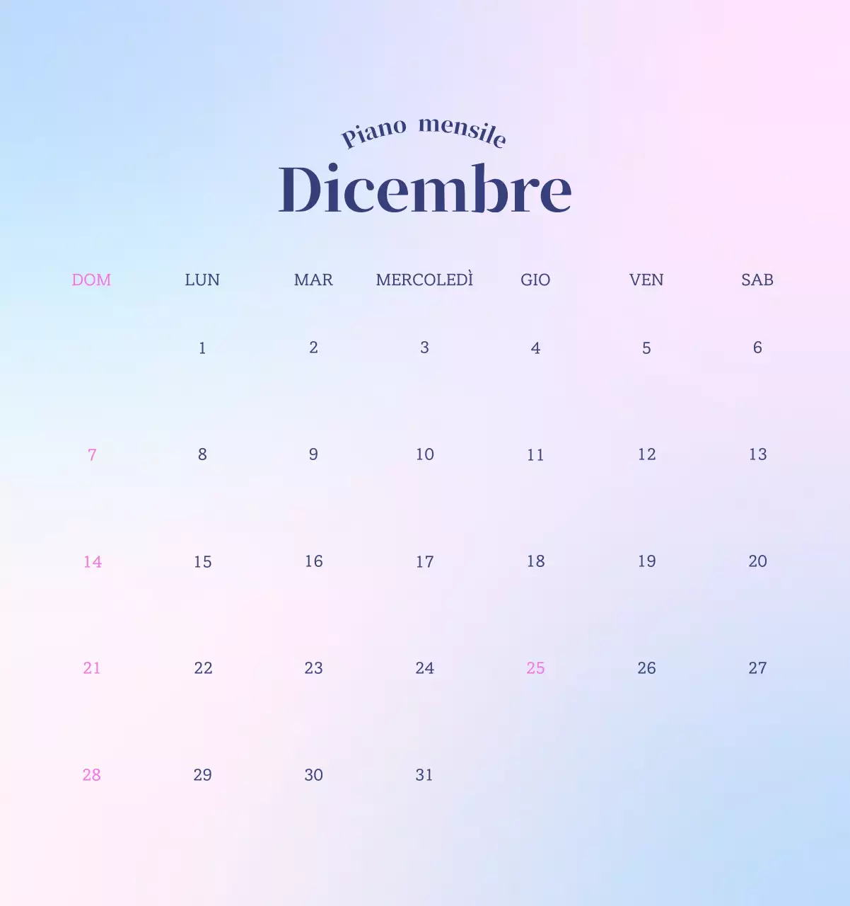 Calendario minimalista a gradi