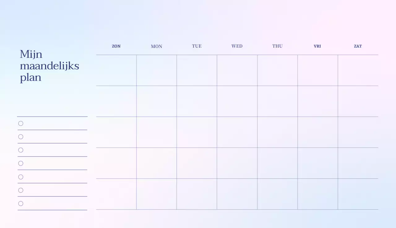 Minimalistische kalender met kleurverloop