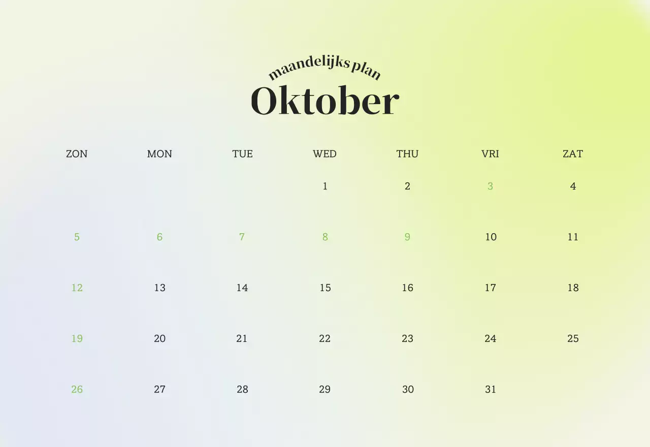 Minimalistische kalender met kleurverloop