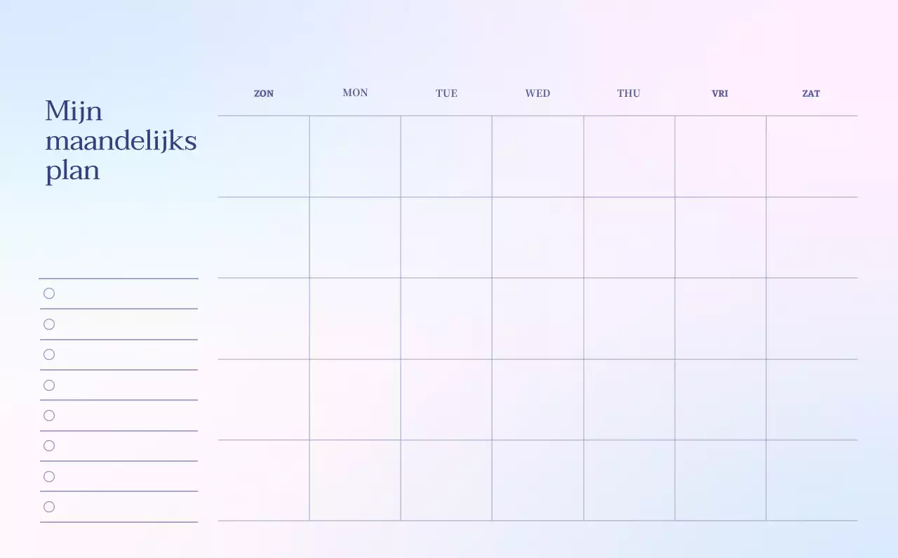 Minimalistische kalender met kleurverloop