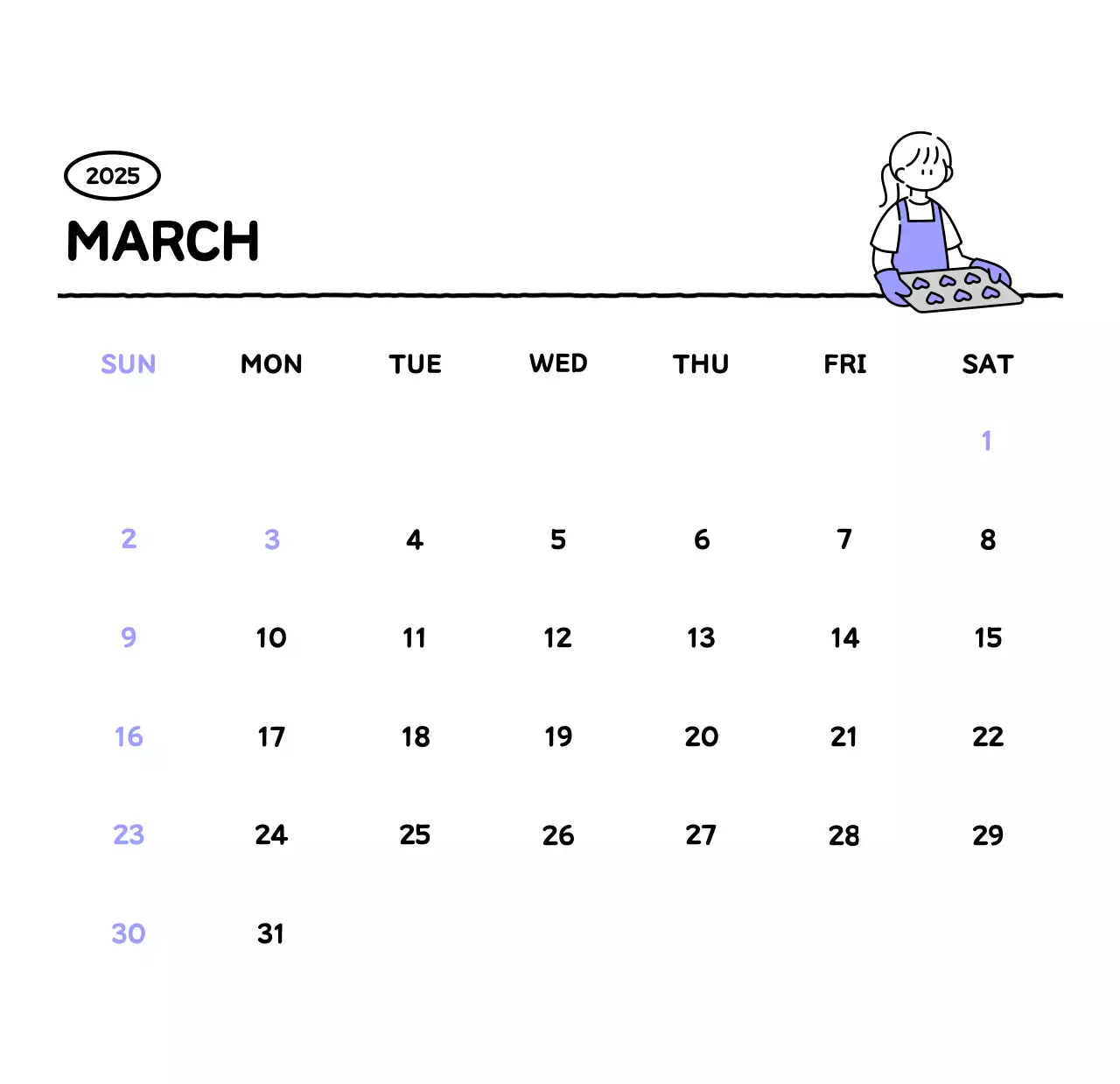 Lịch lịch minh họa phong cách dễ thương