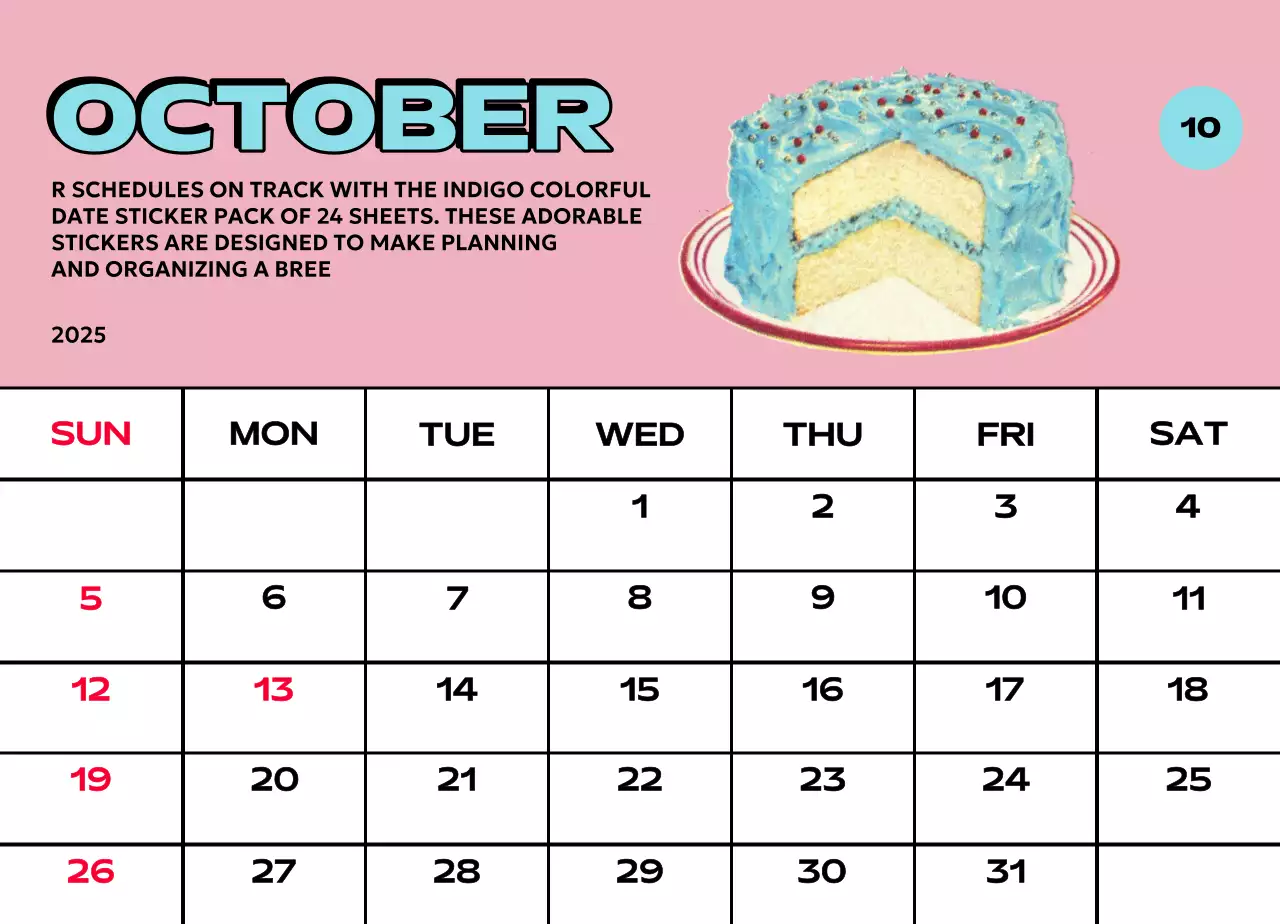 様々なレトロなイラストが描かれたカラフルなカレンダーカレンダー