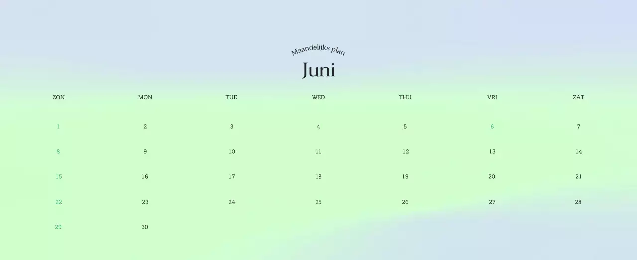 Minimalistische kalender met kleurverloop