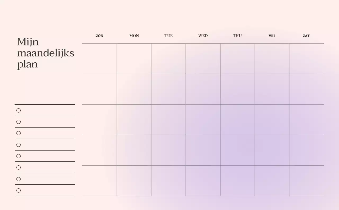 Minimalistische kalender met kleurverloop