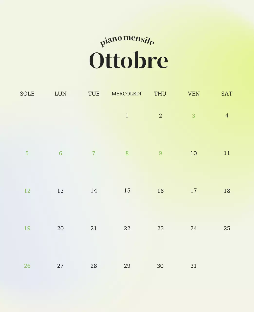 Calendario minimalista a gradi