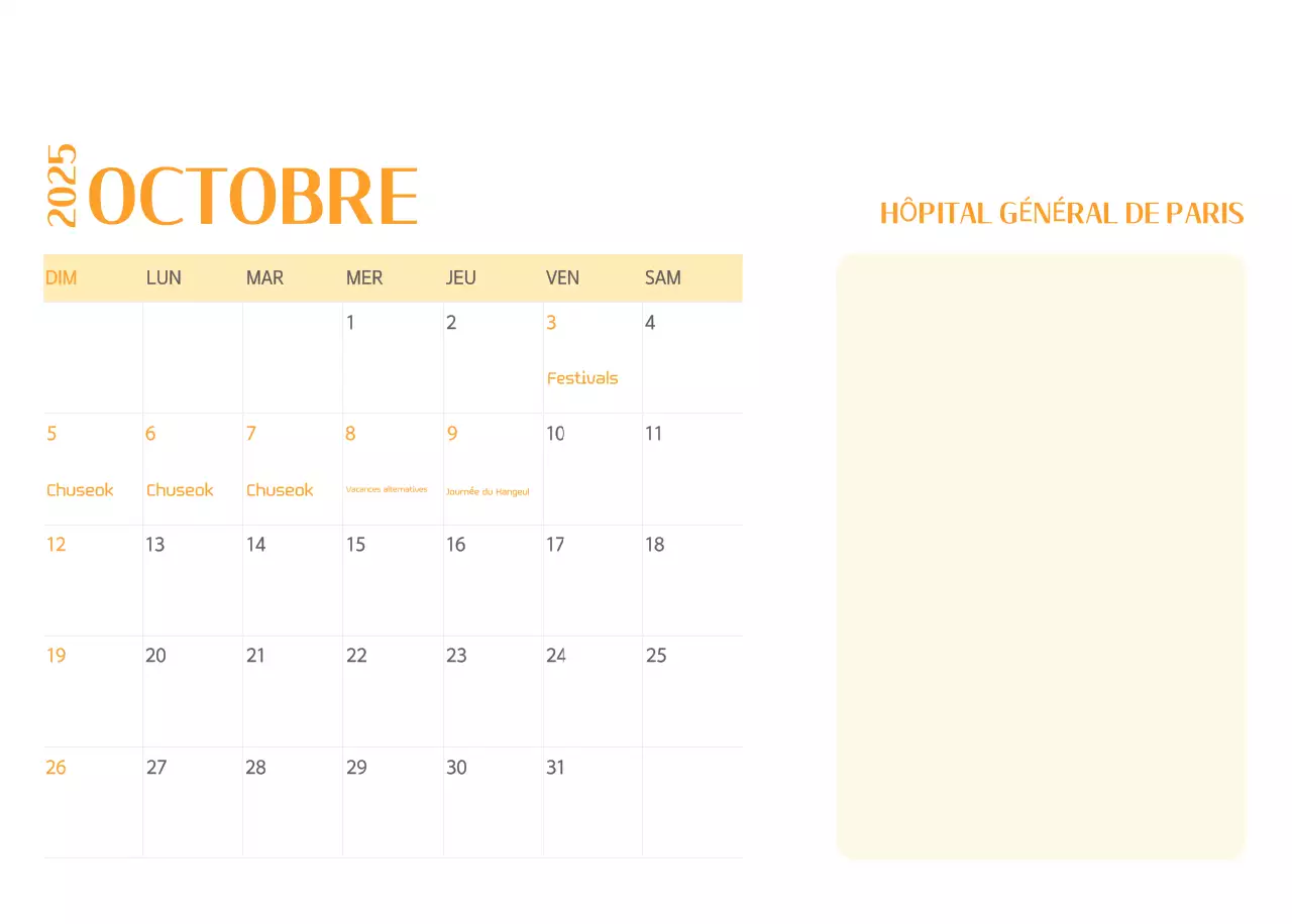 Calendrier hospitalier dans un cadre photo vert