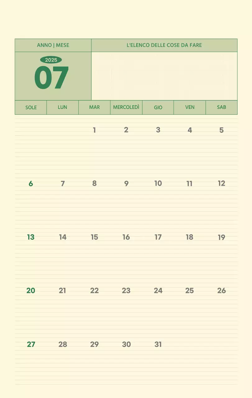 Calendario da parete SAT D-Day concept in verde e giallo chiaro