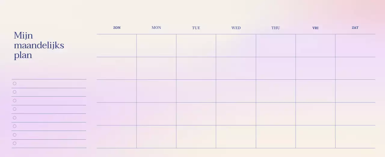 Minimalistische kalender met kleurverloop