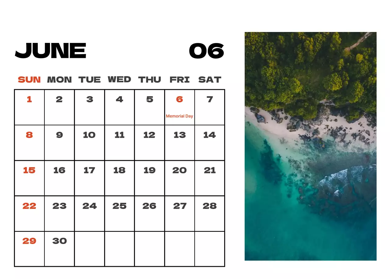 Sky photo clean calendar