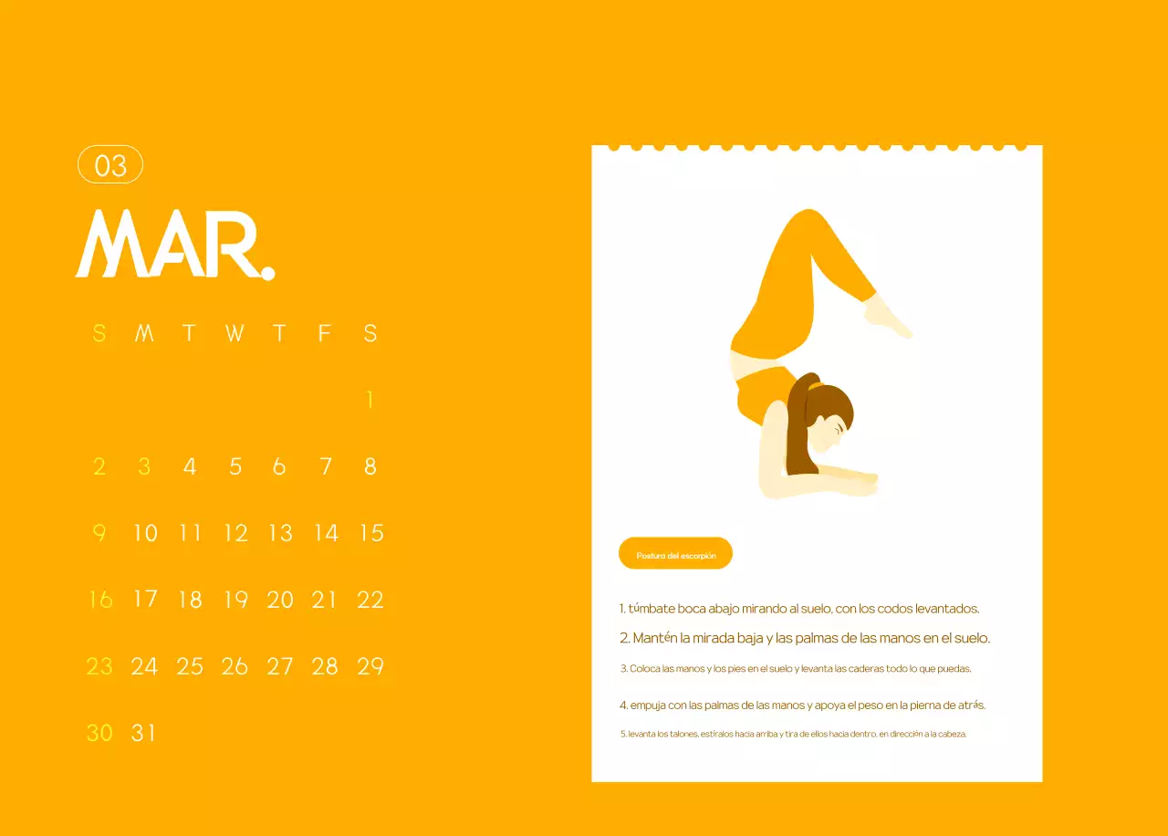 Calendario promocional de yoga minimalista naranja