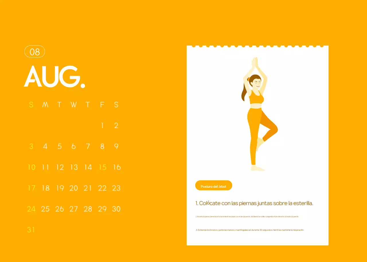 Calendario promocional de yoga minimalista naranja