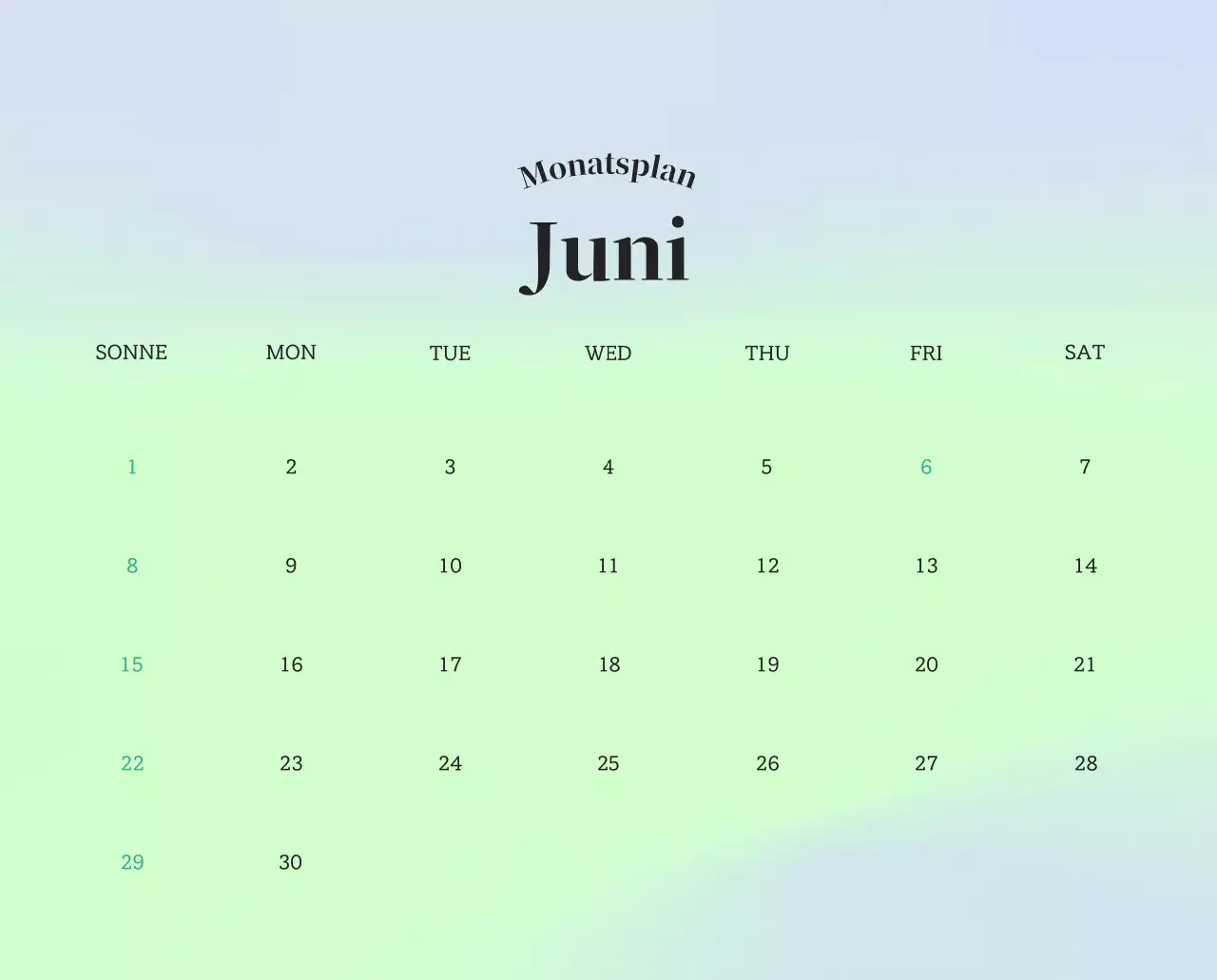 Minimalistischer Kalender mit Farbverlauf