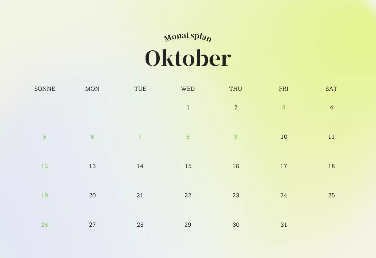 Minimalistischer Kalender mit Farbverlauf
