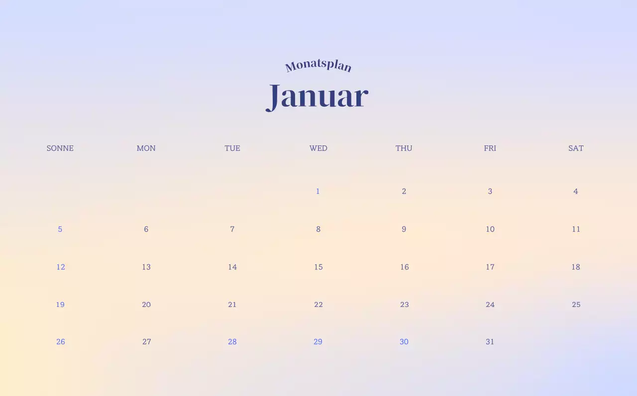 Minimalistischer Kalender mit Farbverlauf