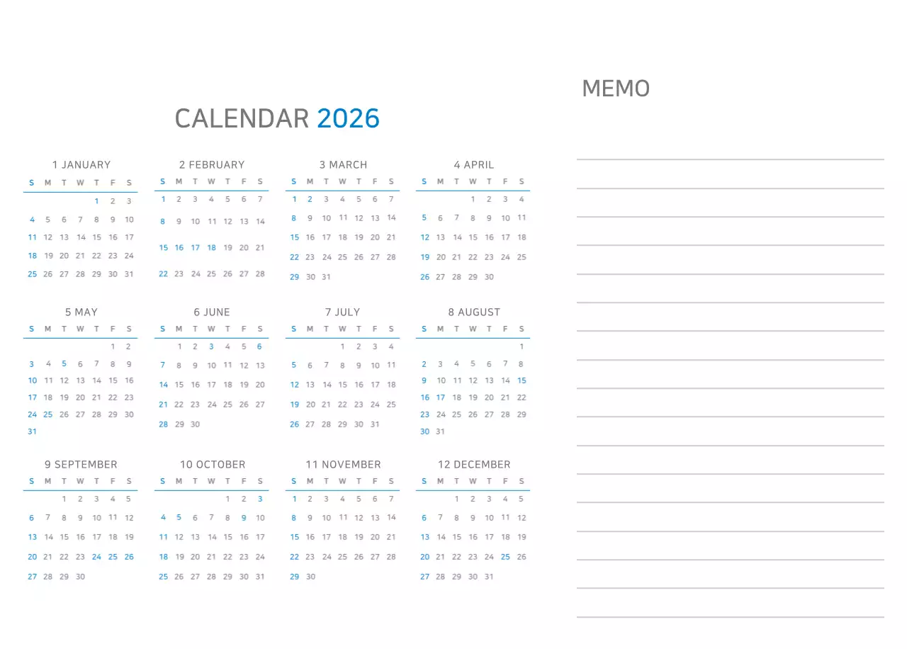 Kalender Biru Minimalis Promosi Perusahaan