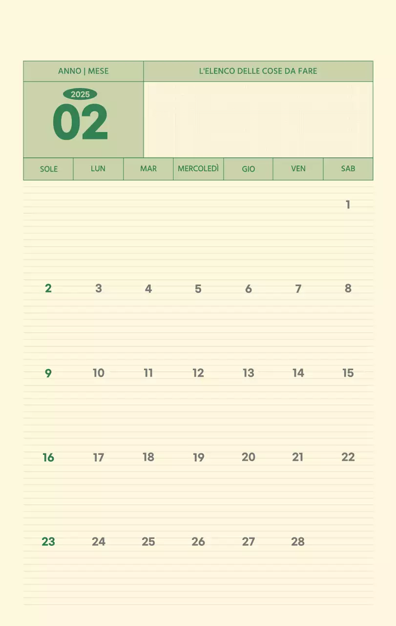 Calendario da parete SAT D-Day concept in verde e giallo chiaro