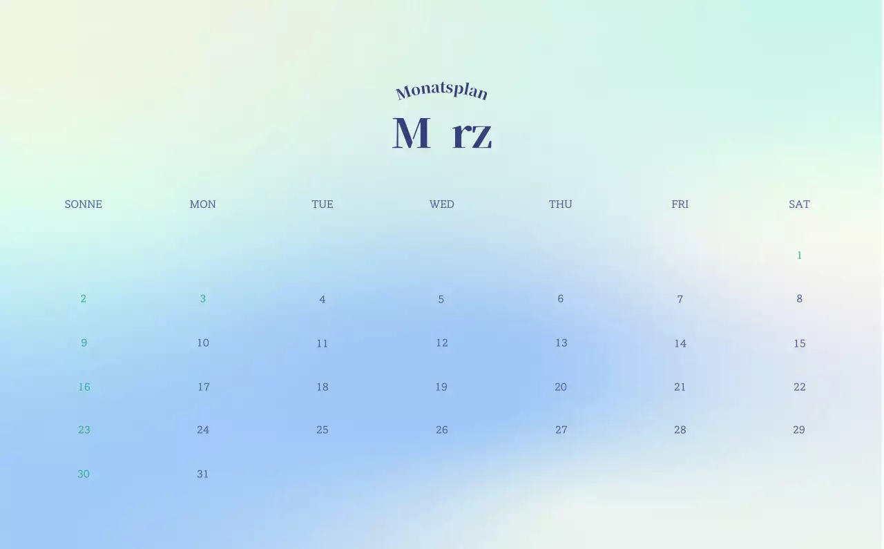 Minimalistischer Kalender mit Farbverlauf