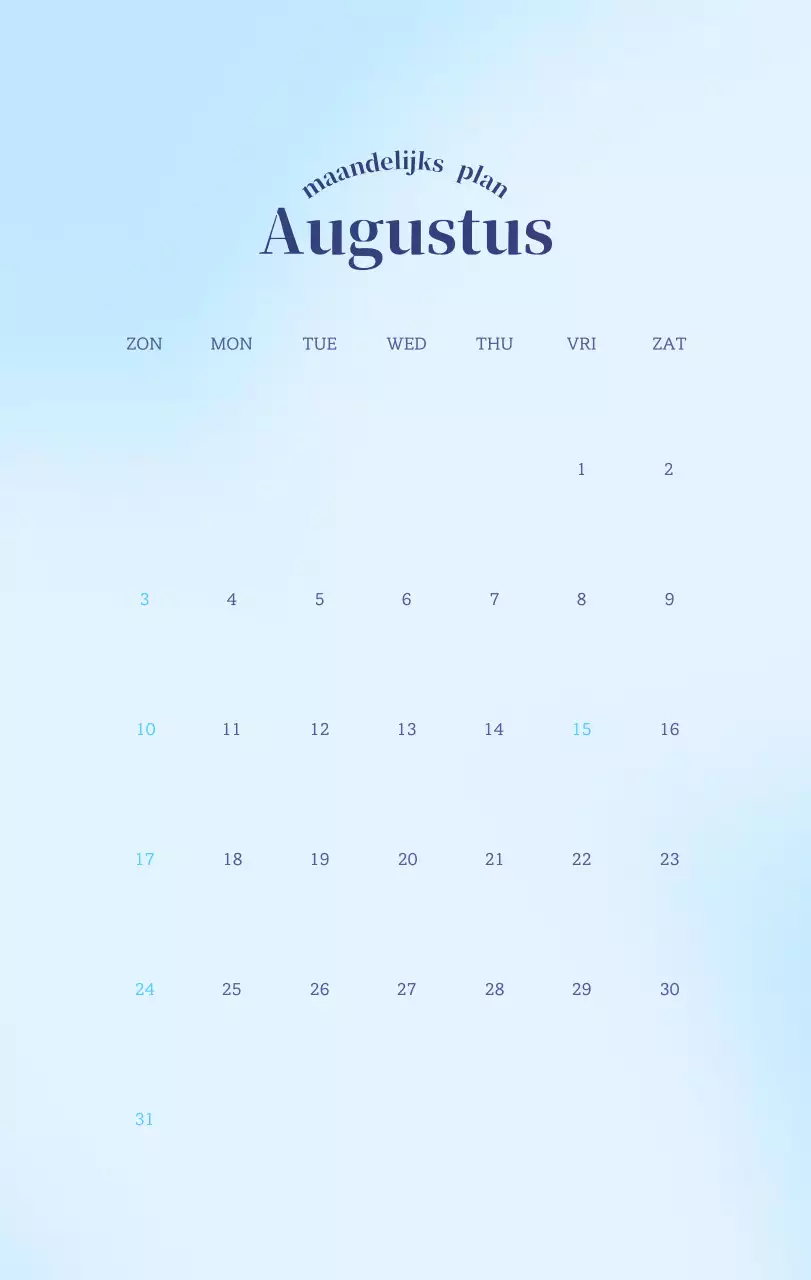 Minimalistische kalender met kleurverloop