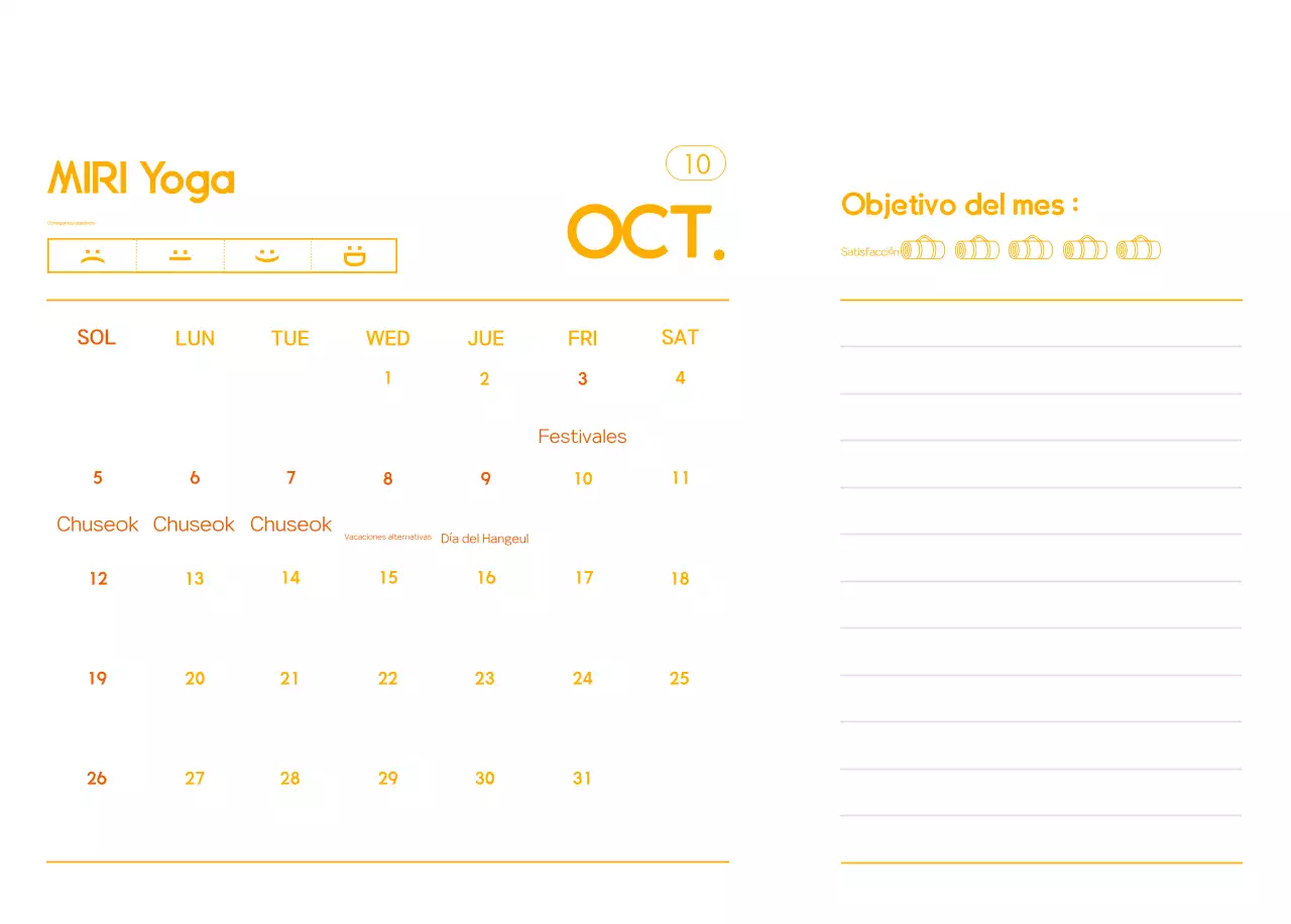 Calendario promocional de yoga minimalista naranja