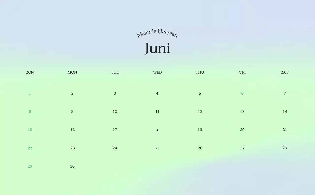 Minimalistische kalender met kleurverloop