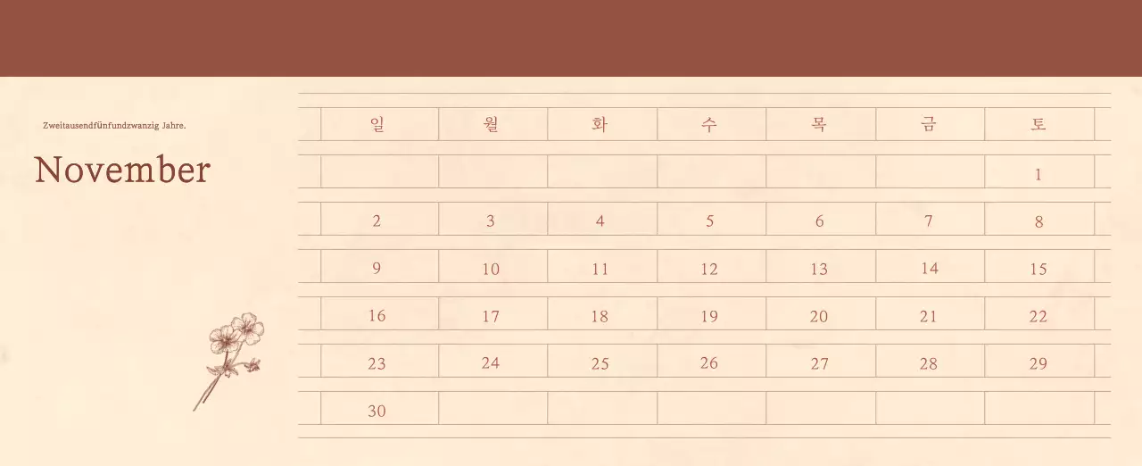 Ein sentimentaler Blumenkalender in hellbraunem und braunem Wollpapierkonzept