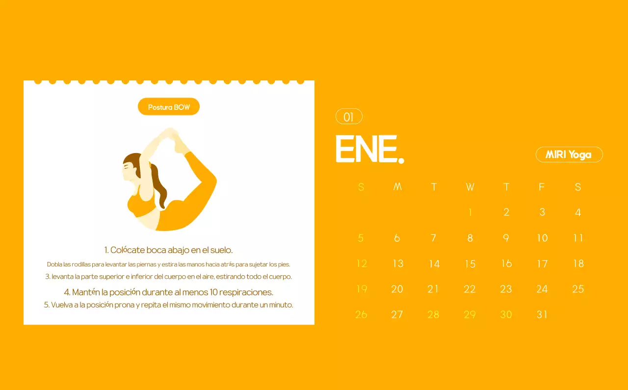 Calendario promocional de yoga minimalista naranja