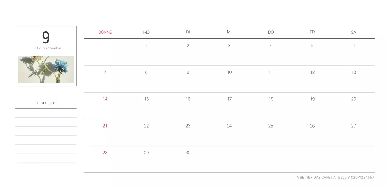 Weißer sauberer botanischer Naturkalender