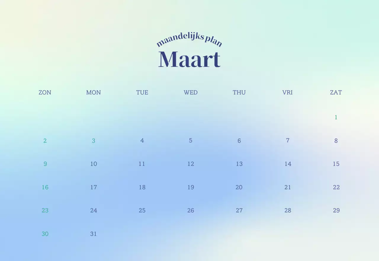 Minimalistische kalender met kleurverloop