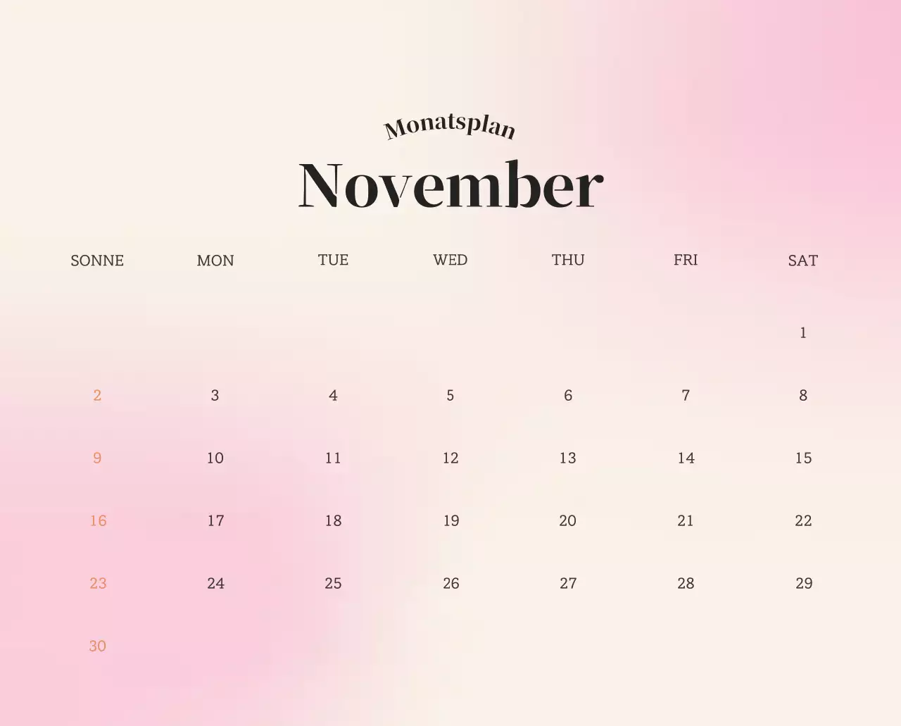 Minimalistischer Kalender mit Farbverlauf