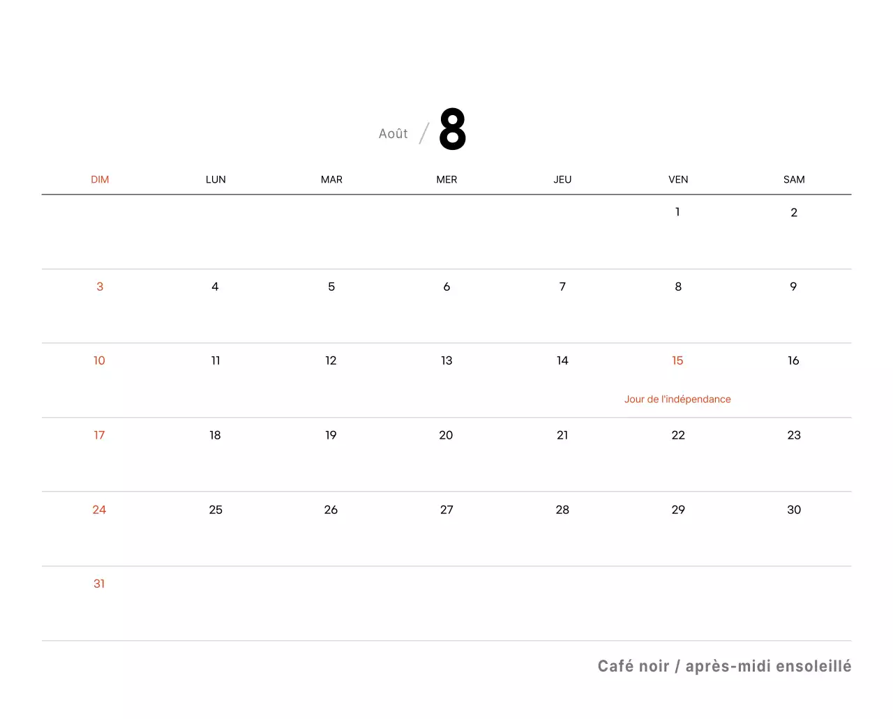 Calendrier de bureau photo simple pour les cafés dans les tons blancs