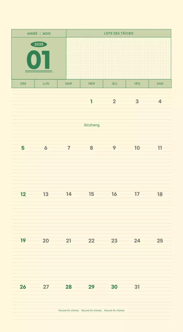 Calendrier mural SAT D-Day concept notepad en vert et jaune clair