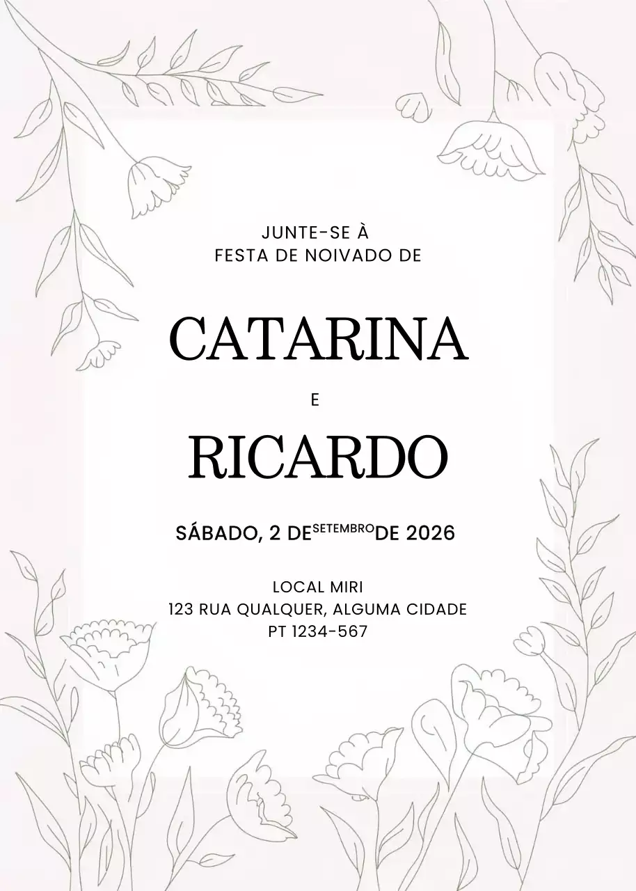 Convite de noivado floral branco